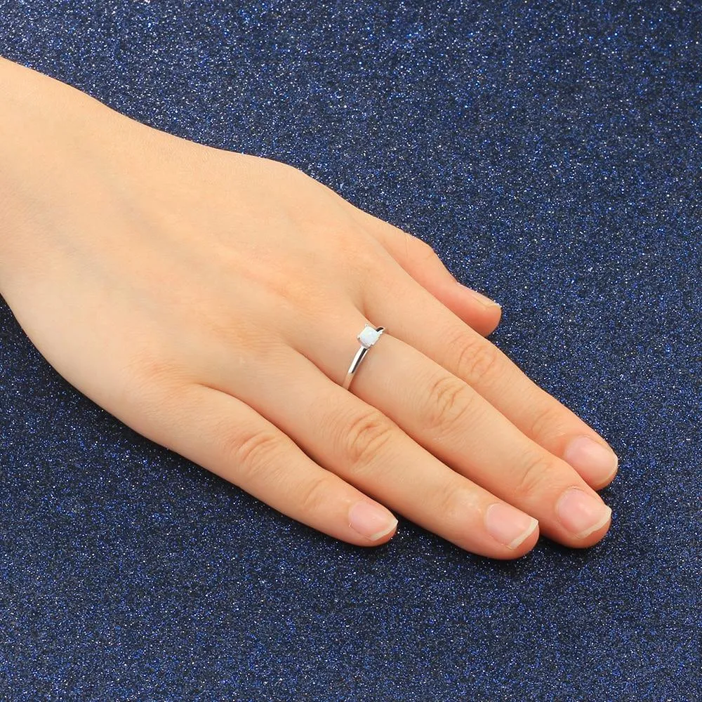 Square Opal Stone Solid 925 Sterling Silver Ring Elegant Wedding Jewelry Gifts For Women