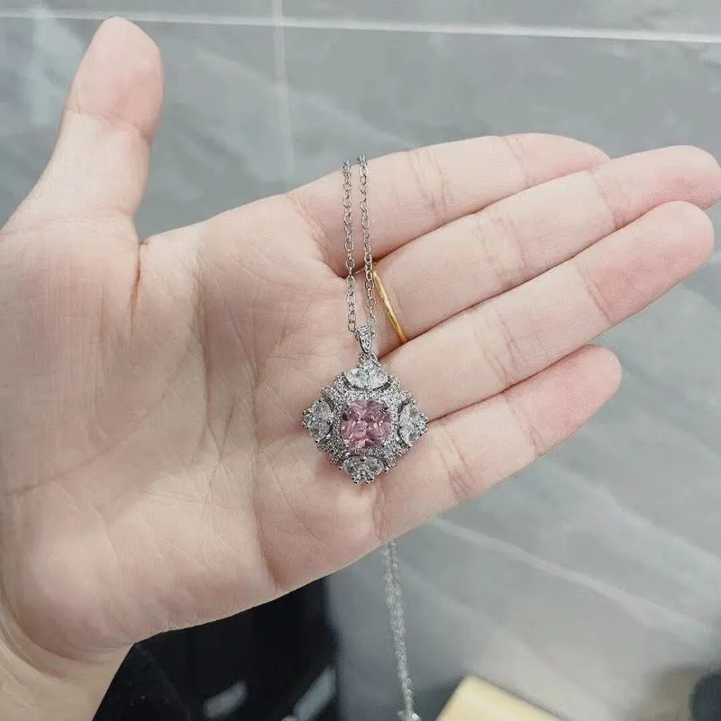 Square Pink Sapphire Ring Wedding Bridal Women Jewelry