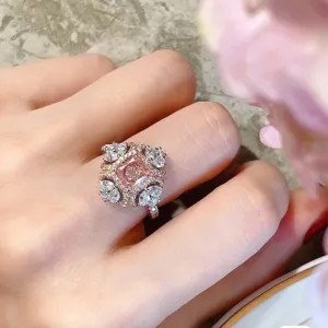 Square Pink Sapphire Ring Wedding Bridal Women Jewelry