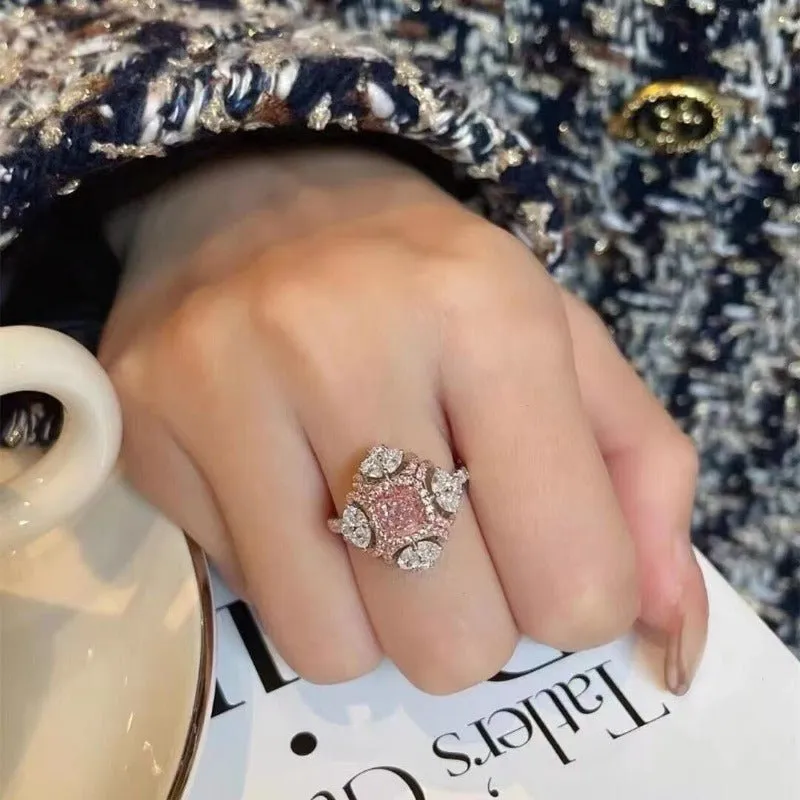Square Pink Sapphire Ring Wedding Bridal Women Jewelry