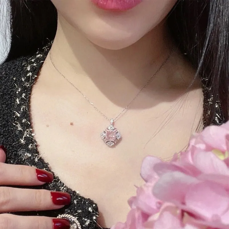 Square Pink Sapphire Ring Wedding Bridal Women Jewelry