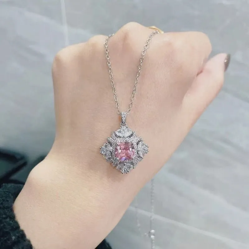 Square Pink Sapphire Ring Wedding Bridal Women Jewelry