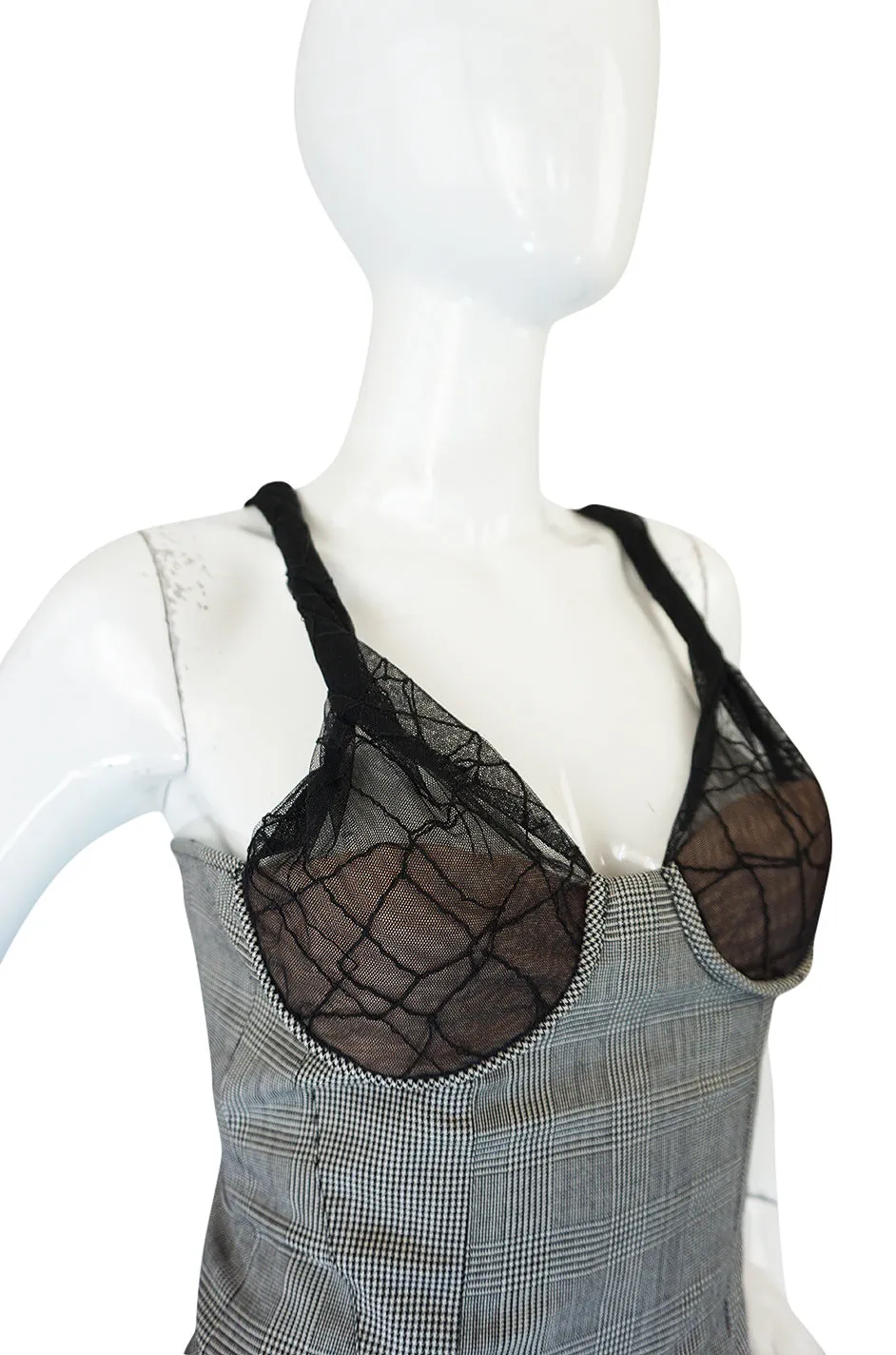 S/S 1998 Gianni Versace Couture Houndstooth Dress w Lace Cups