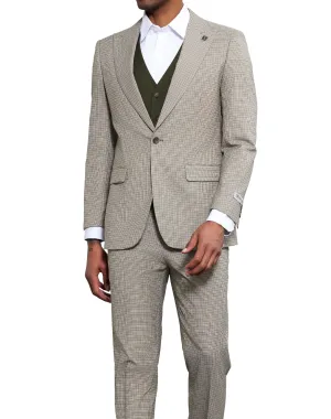 Stacy Adams Glen Plaid Classic Fit Vested Suit - Beige & Green