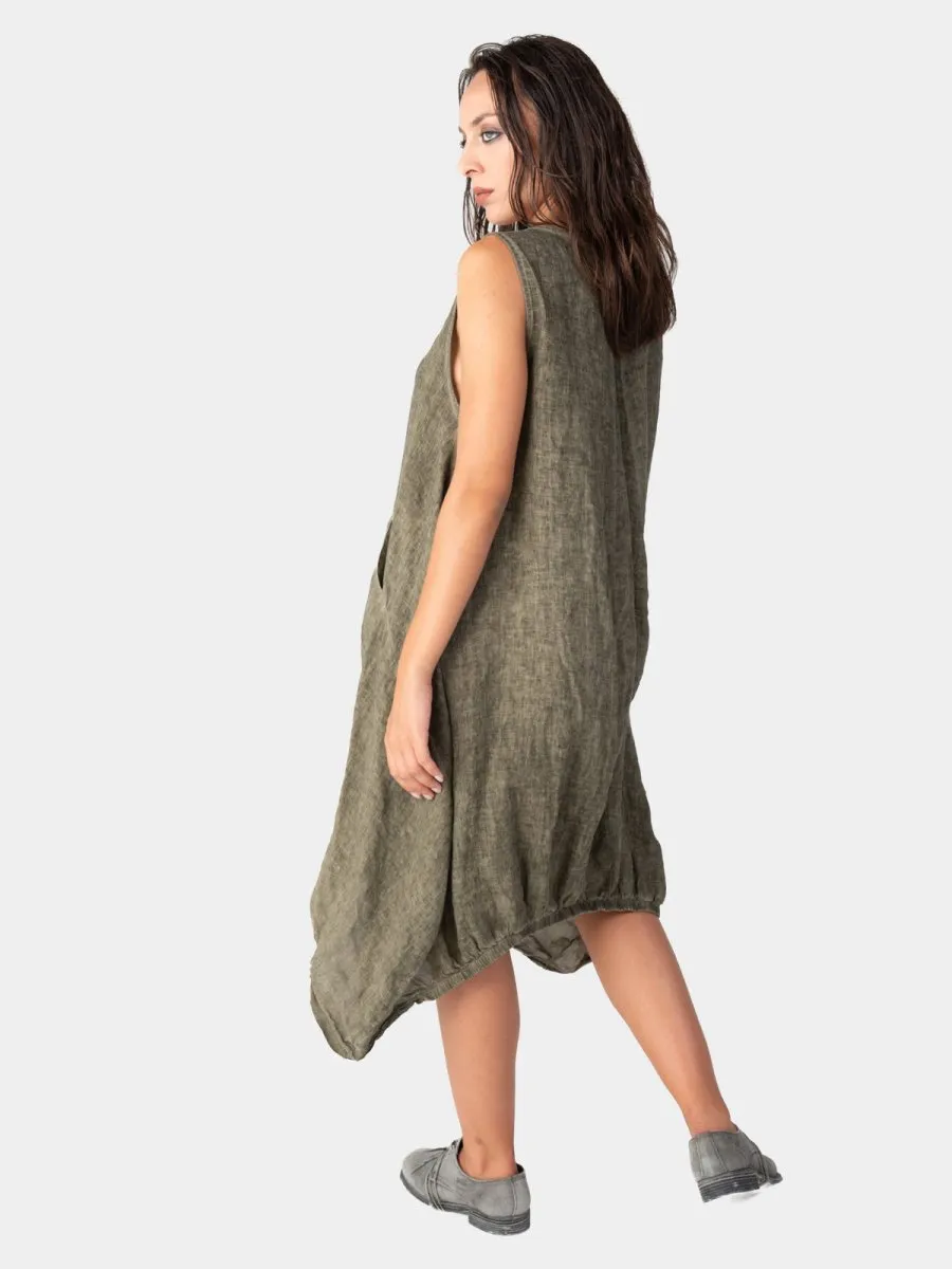 Stonewashed Linen Elastic Hem Tunic