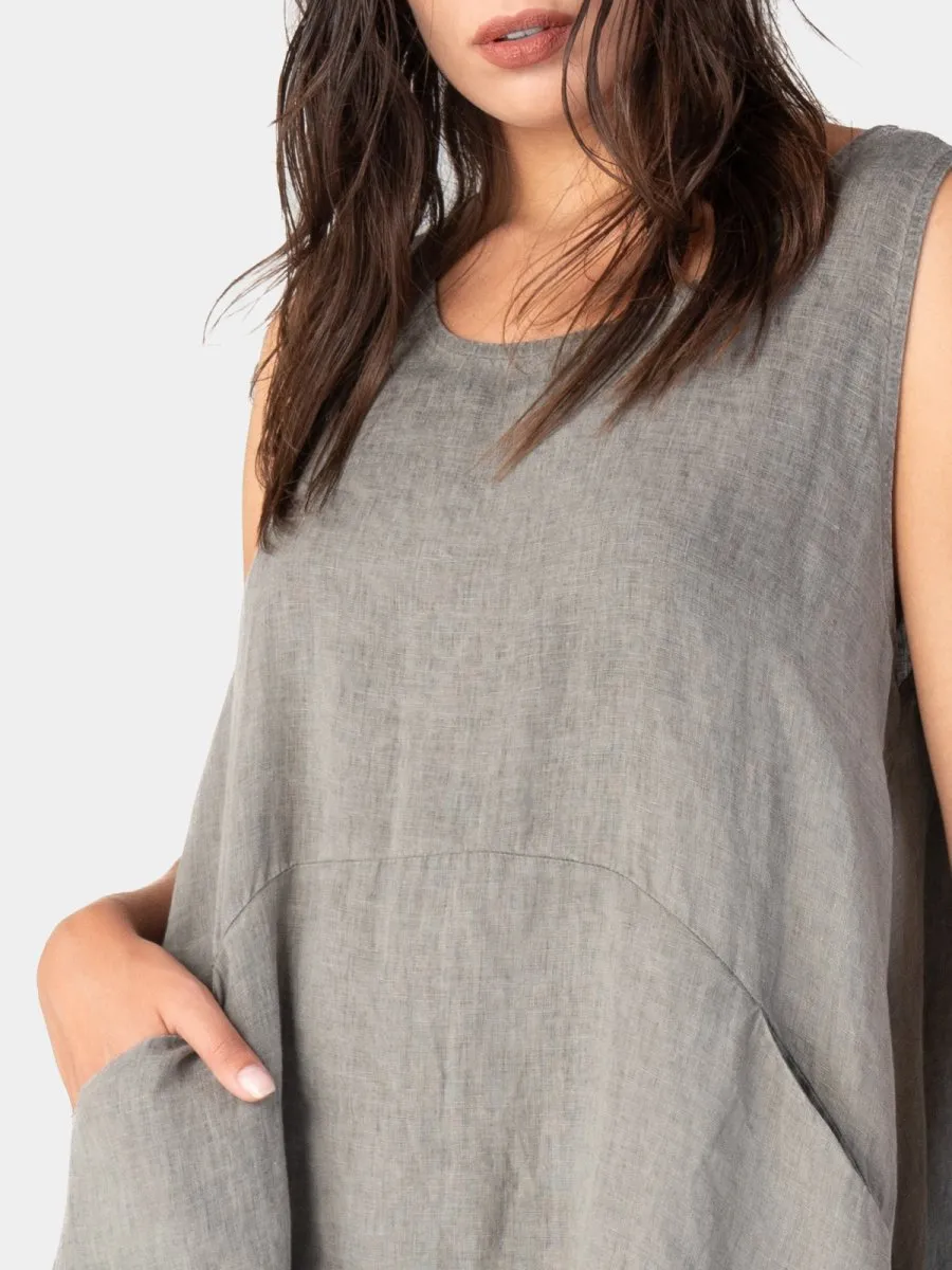 Stonewashed Linen Elastic Hem Tunic