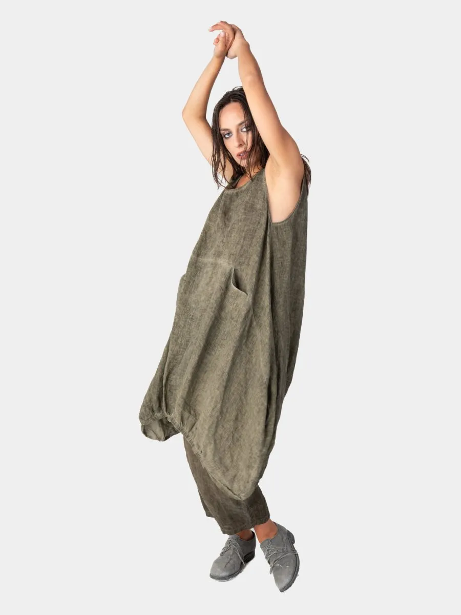 Stonewashed Linen Elastic Hem Tunic