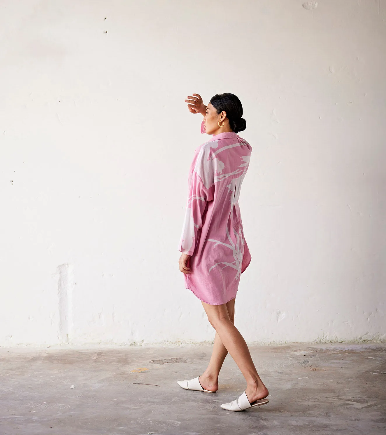 Summer Dress Shirtdress Cotton Pale Pink-Fashion Edit Indian Summer-KW828-Khara Kapas