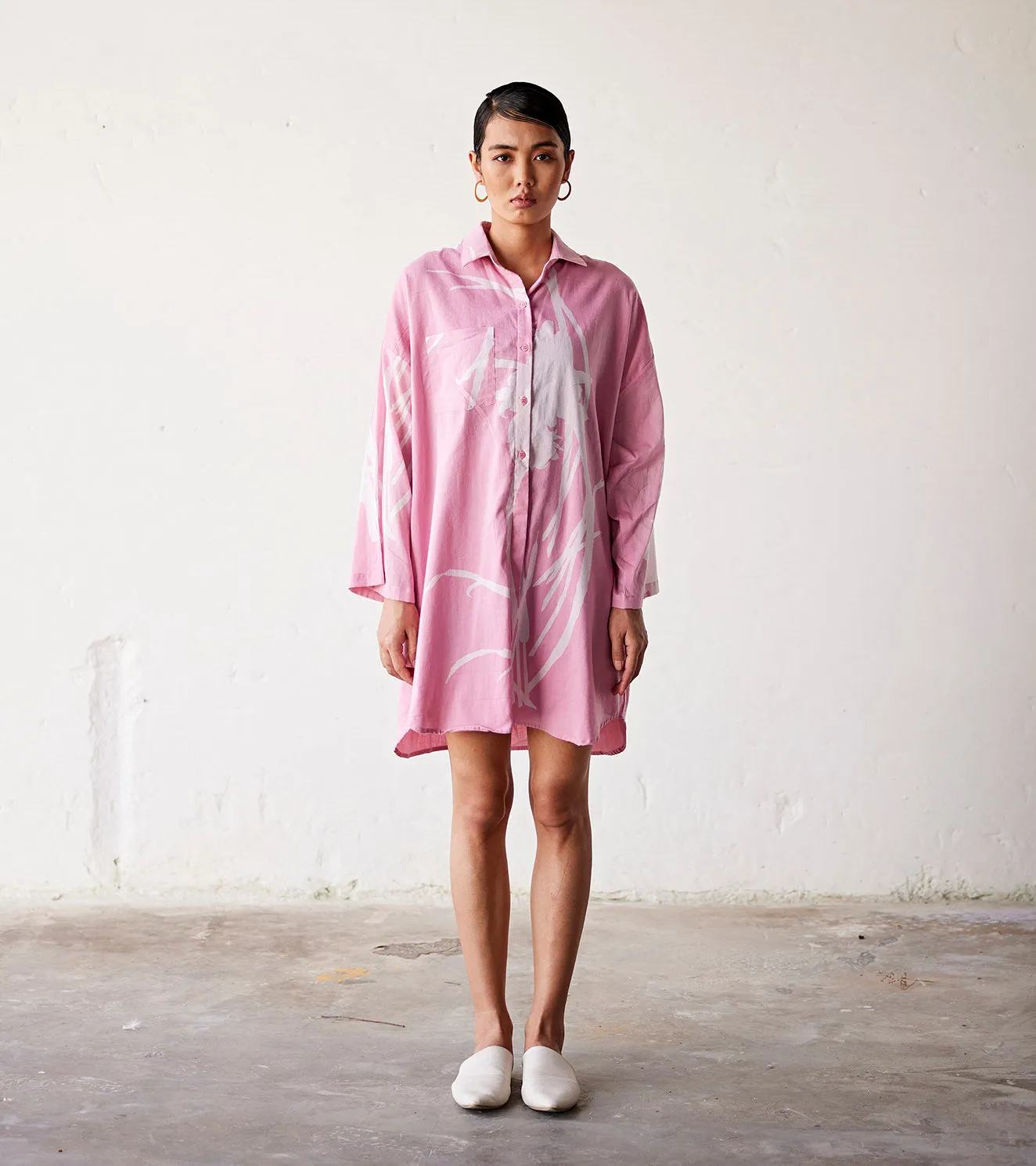 Summer Dress Shirtdress Cotton Pale Pink-Fashion Edit Indian Summer-KW828-Khara Kapas
