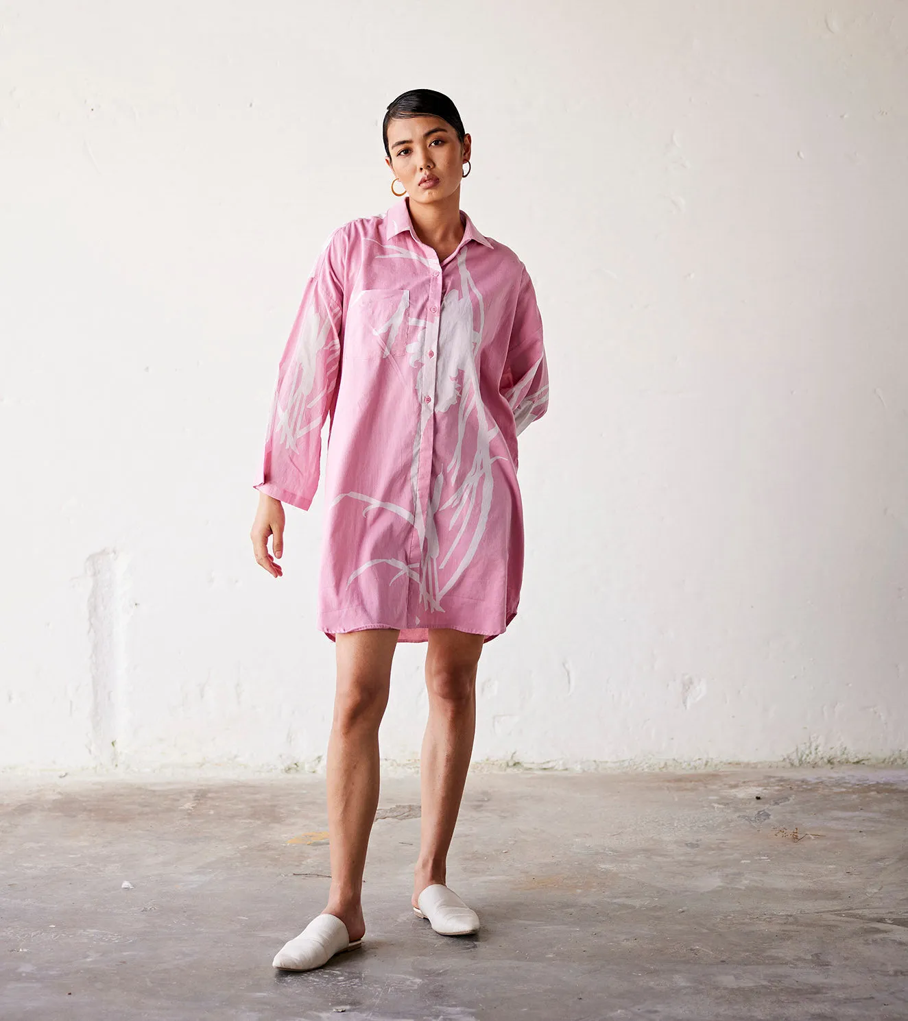 Summer Dress Shirtdress Cotton Pale Pink-Fashion Edit Indian Summer-KW828-Khara Kapas