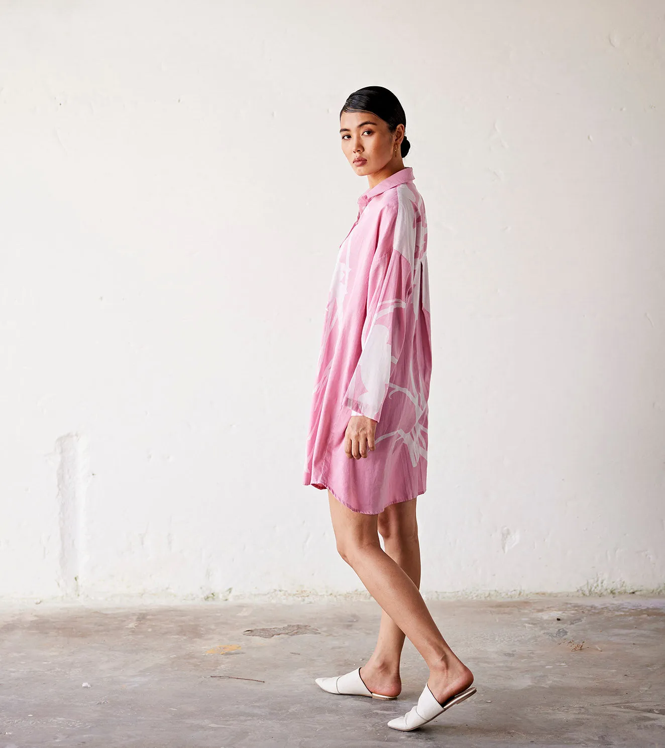 Summer Dress Shirtdress Cotton Pale Pink-Fashion Edit Indian Summer-KW828-Khara Kapas