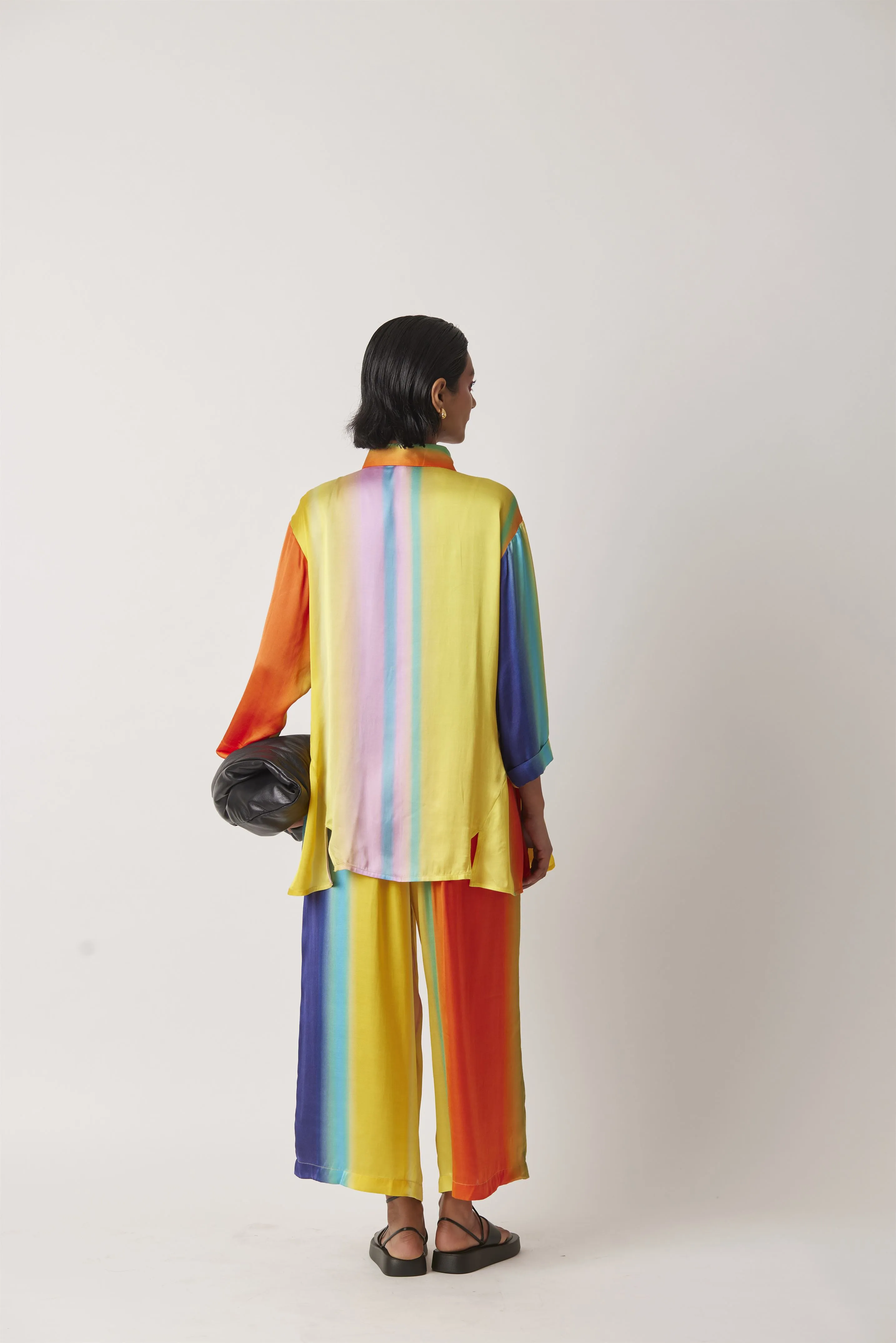 Summer Pant Culotte Modal Satin Button-Front Print-Hazy Stripes-Fashion Edit-Yc14P-103 Yc14Hs -05-Yavi