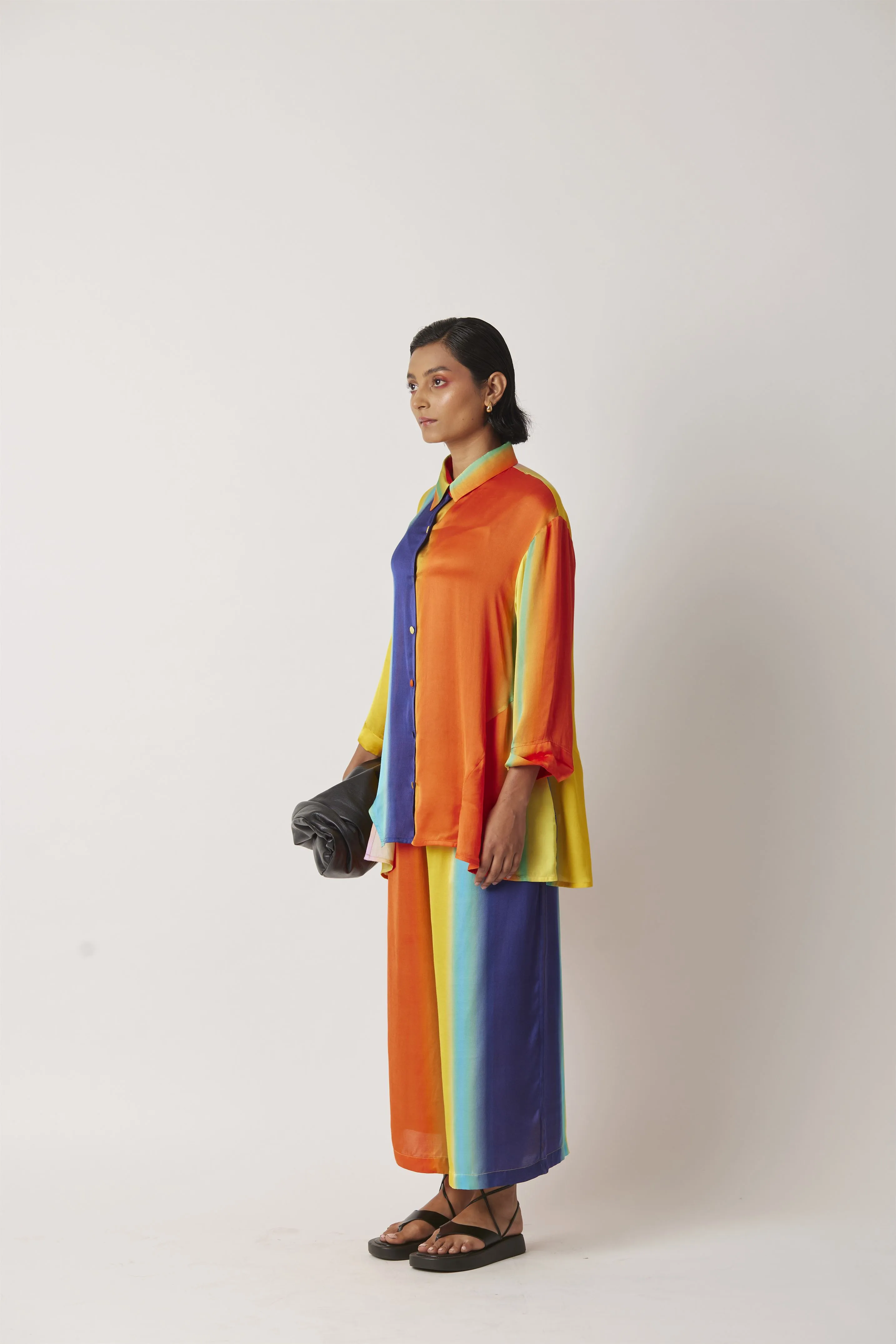 Summer Pant Culotte Modal Satin Button-Front Print-Hazy Stripes-Fashion Edit-Yc14P-103 Yc14Hs -05-Yavi