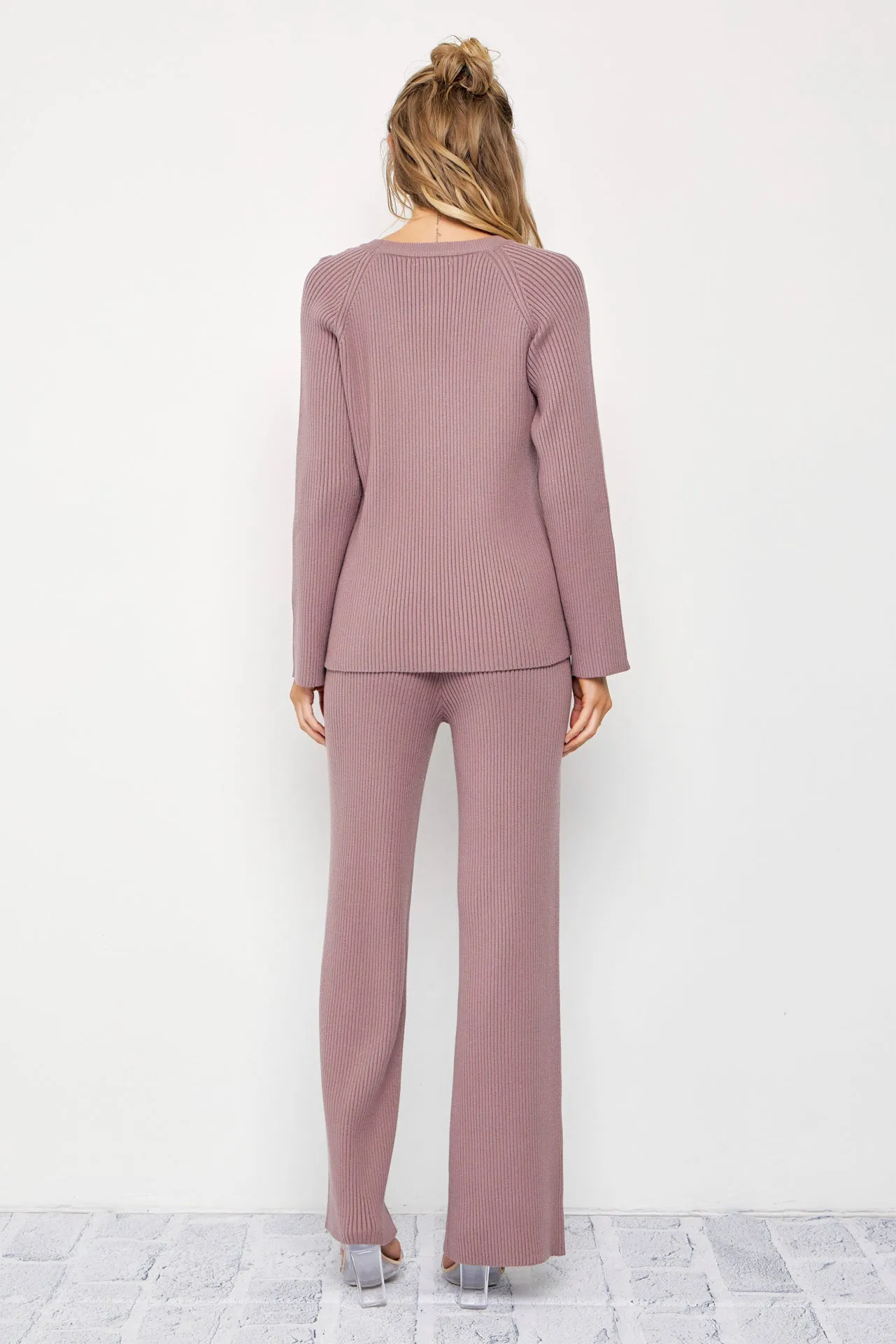The Basic Rib Knit Long Slv Top And Pants Set