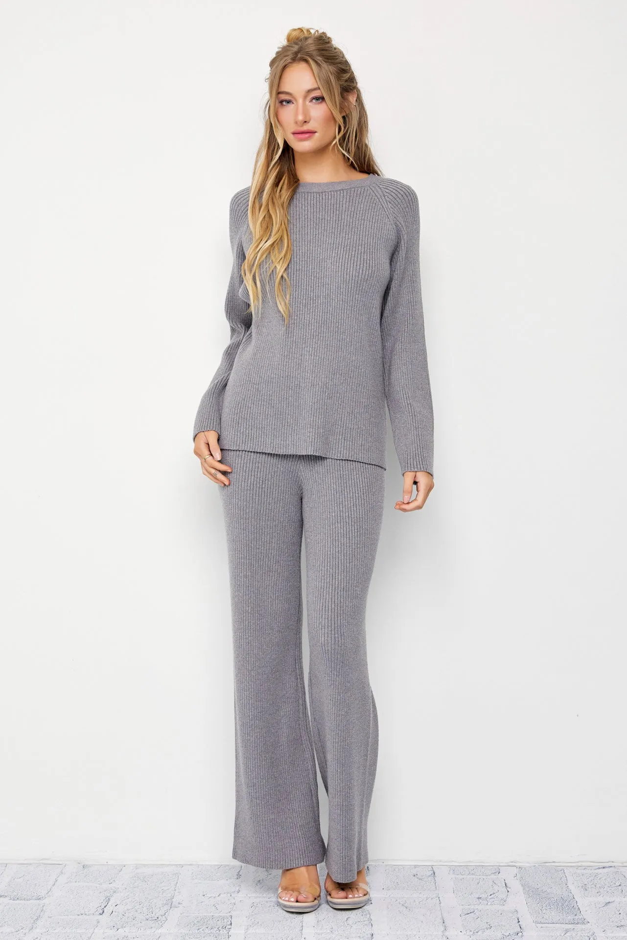 The Basic Rib Knit Long Slv Top And Pants Set