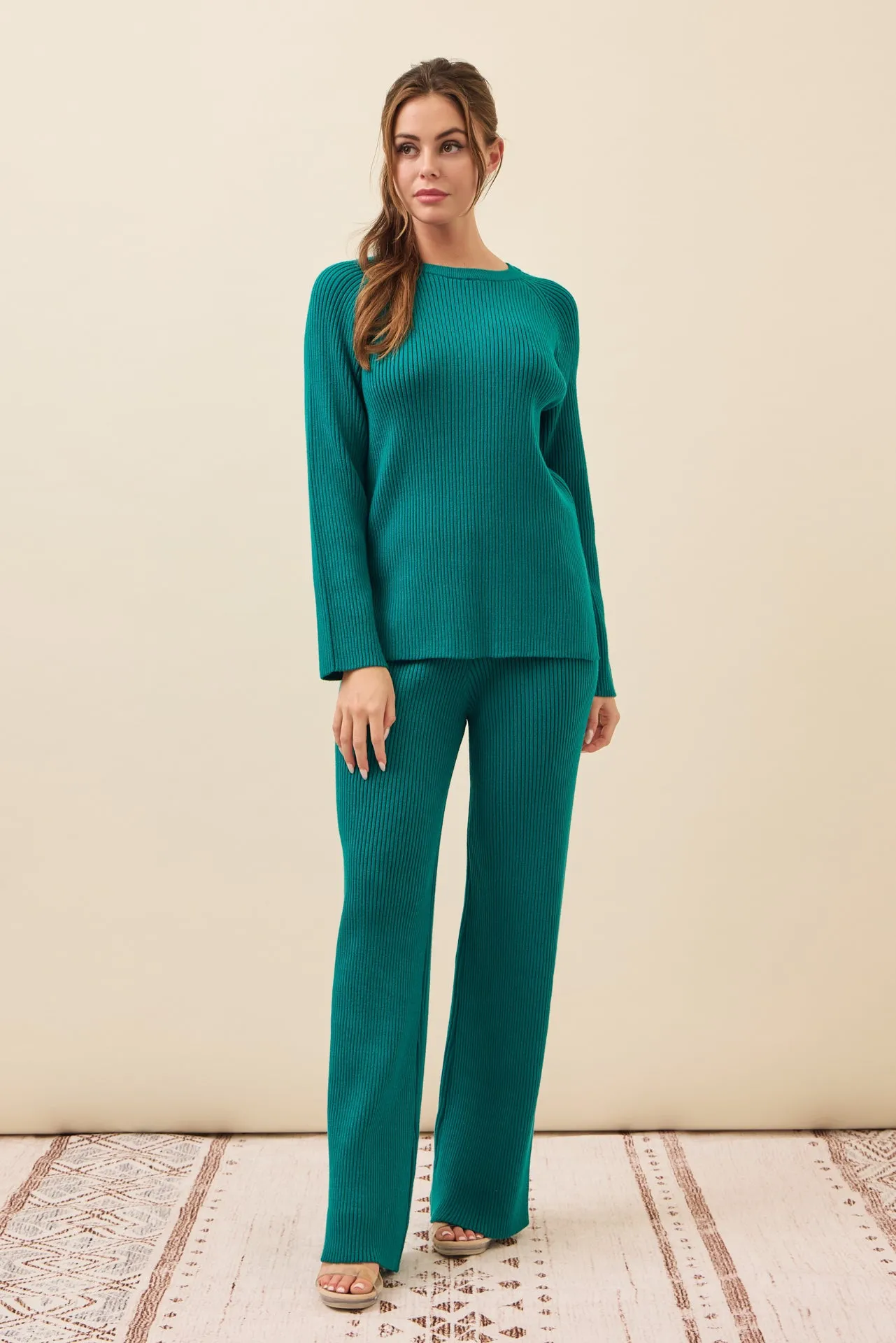 The Basic Rib Knit Long Slv Top And Pants Set