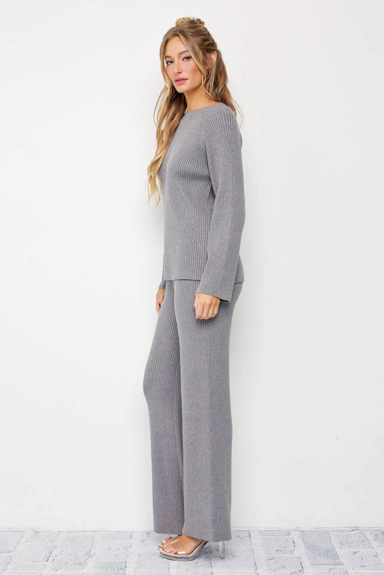 The Basic Rib Knit Long Slv Top And Pants Set