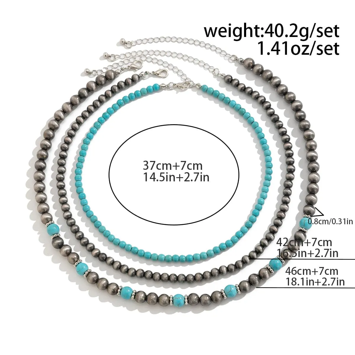 Trendy 3pcs Turquoise Beaded Chain Necklace Set