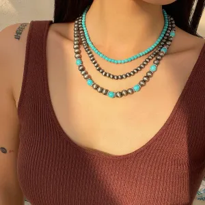 Trendy 3pcs Turquoise Beaded Chain Necklace Set