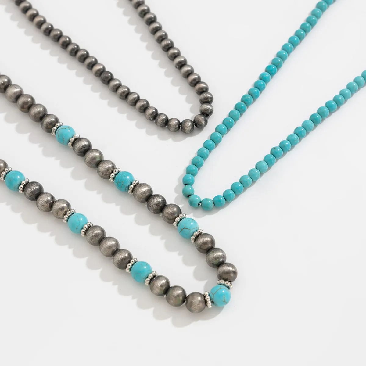 Trendy 3pcs Turquoise Beaded Chain Necklace Set