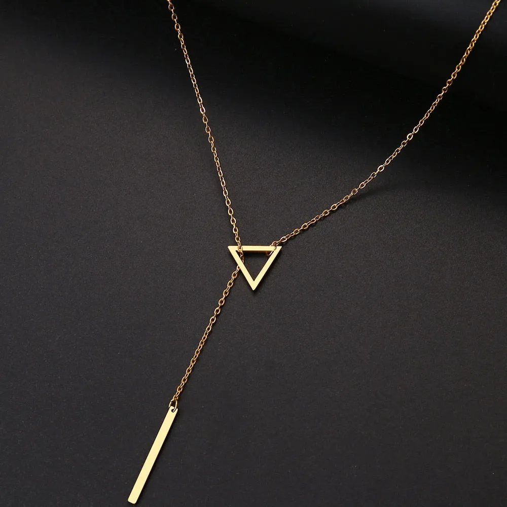 Triangle Double Pendant Chain Necklaces Women Stainless Steel Jewelry