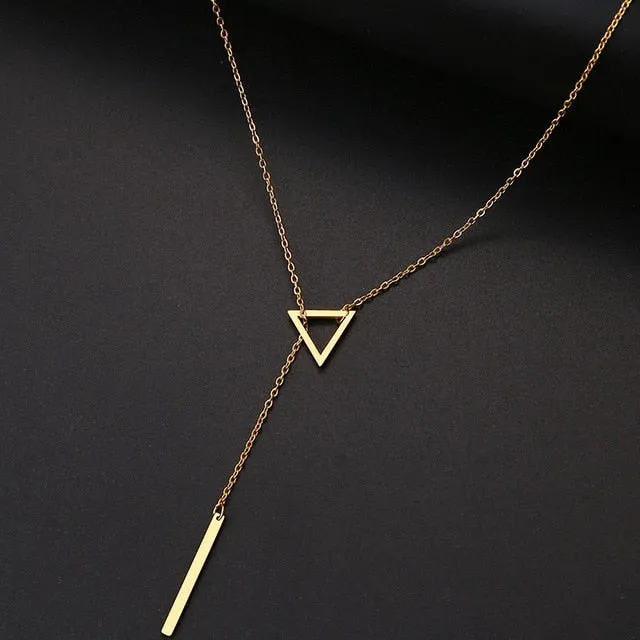 Triangle Double Pendant Chain Necklaces Women Stainless Steel Jewelry