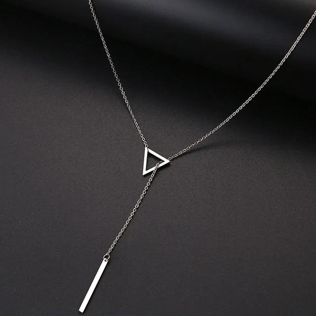 Triangle Double Pendant Chain Necklaces Women Stainless Steel Jewelry