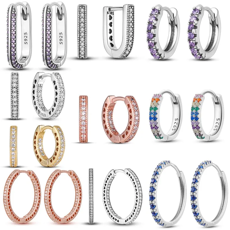 U Shape Purple Amethyst Hoop Earring Silver for Women Anniverssary Jewelry
