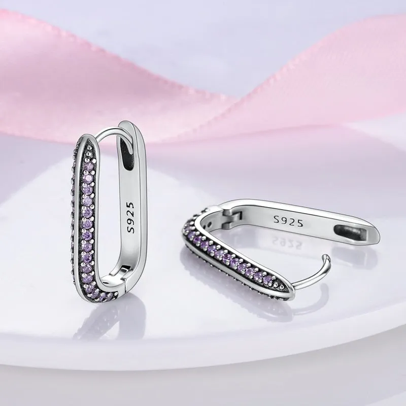 U Shape Purple Amethyst Hoop Earring Silver for Women Anniverssary Jewelry