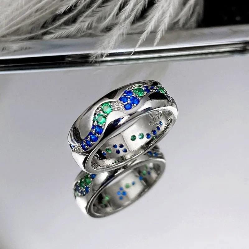 Unique Blue Sapphire Ring for Women Silver Engagement Band Jewelry