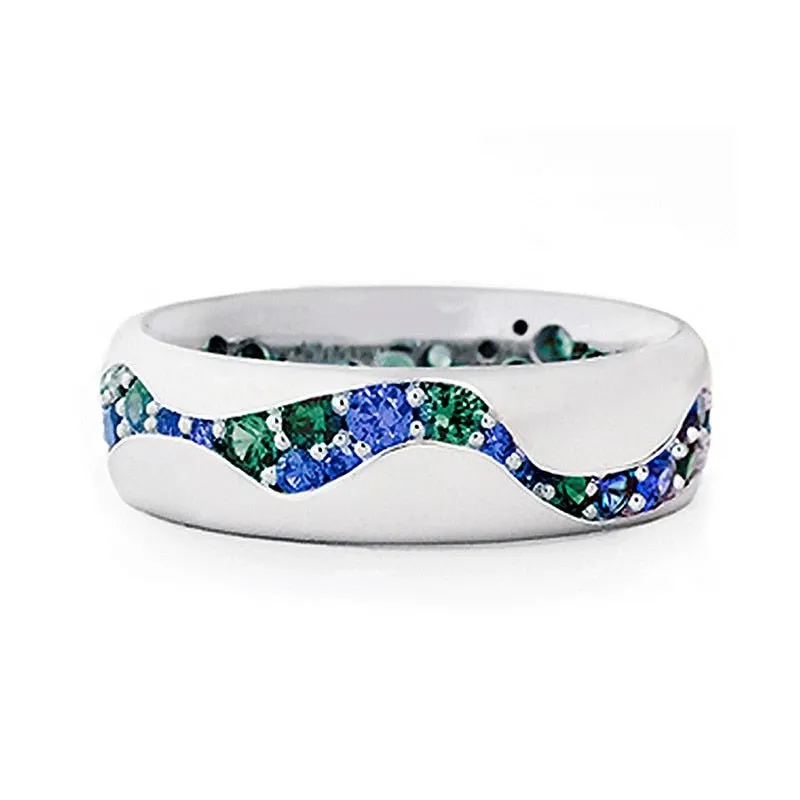 Unique Blue Sapphire Ring for Women Silver Engagement Band Jewelry