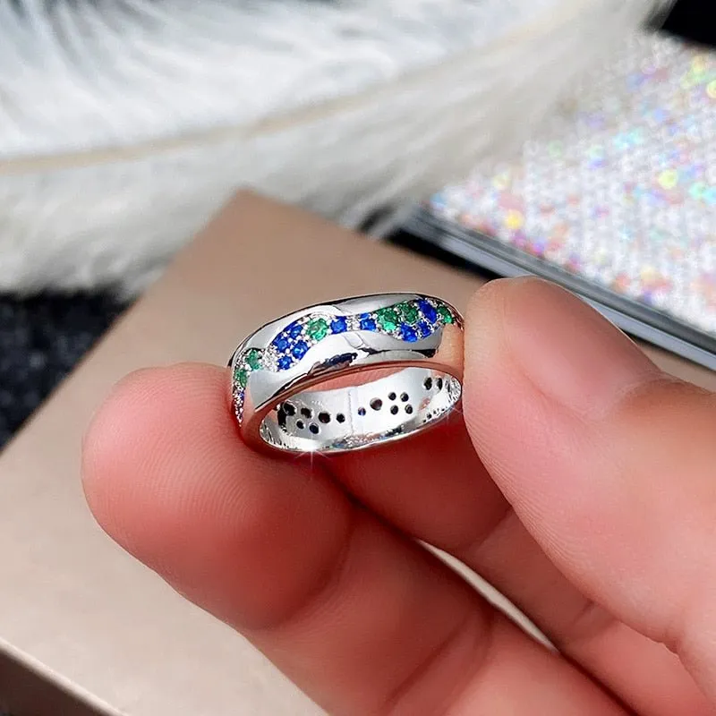 Unique Blue Sapphire Ring for Women Silver Engagement Band Jewelry