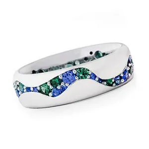 Unique Blue Sapphire Ring for Women Silver Engagement Band Jewelry
