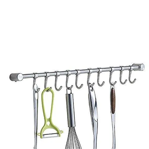 Vidwala Kitchen Wall Hanging Cookware Rack with Adjusted Hooks, Wall Mount Rail, Utensil Storage Organizer Rcks, Neatly Organizes, Stainless Steel