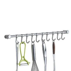Vidwala Kitchen Wall Hanging Cookware Rack with Adjusted Hooks, Wall Mount Rail, Utensil Storage Organizer Rcks, Neatly Organizes, Stainless Steel