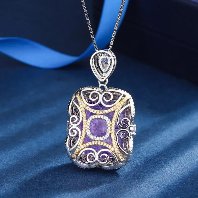Vintage Amethyst Pendant Necklace for Women Party Fine Jewelry