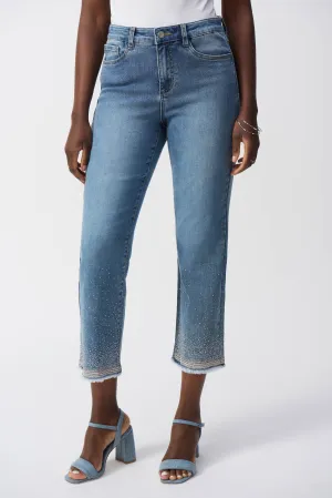 Vintage Blue Straight Fit Crop Stretch Jeans