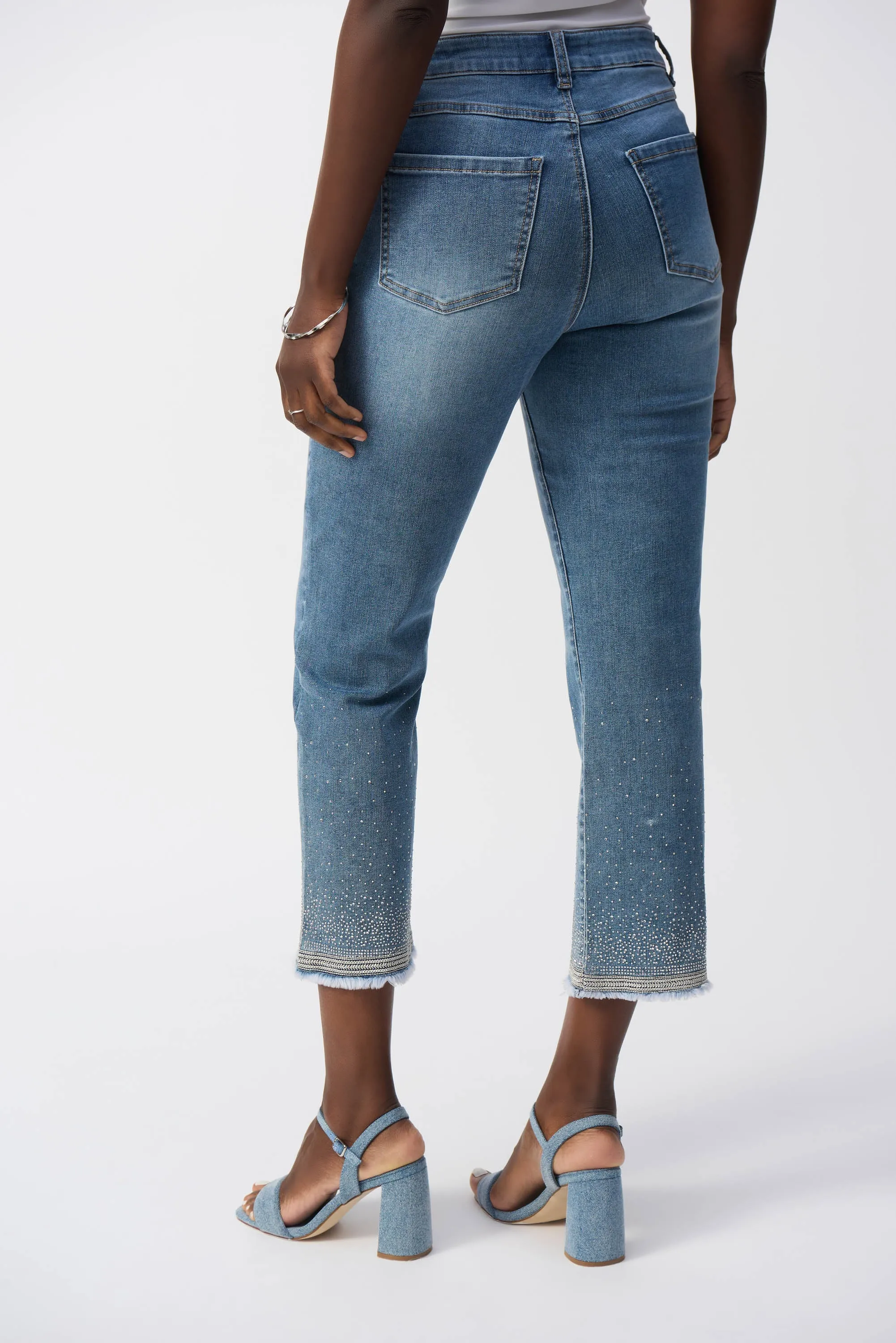Vintage Blue Straight Fit Crop Stretch Jeans
