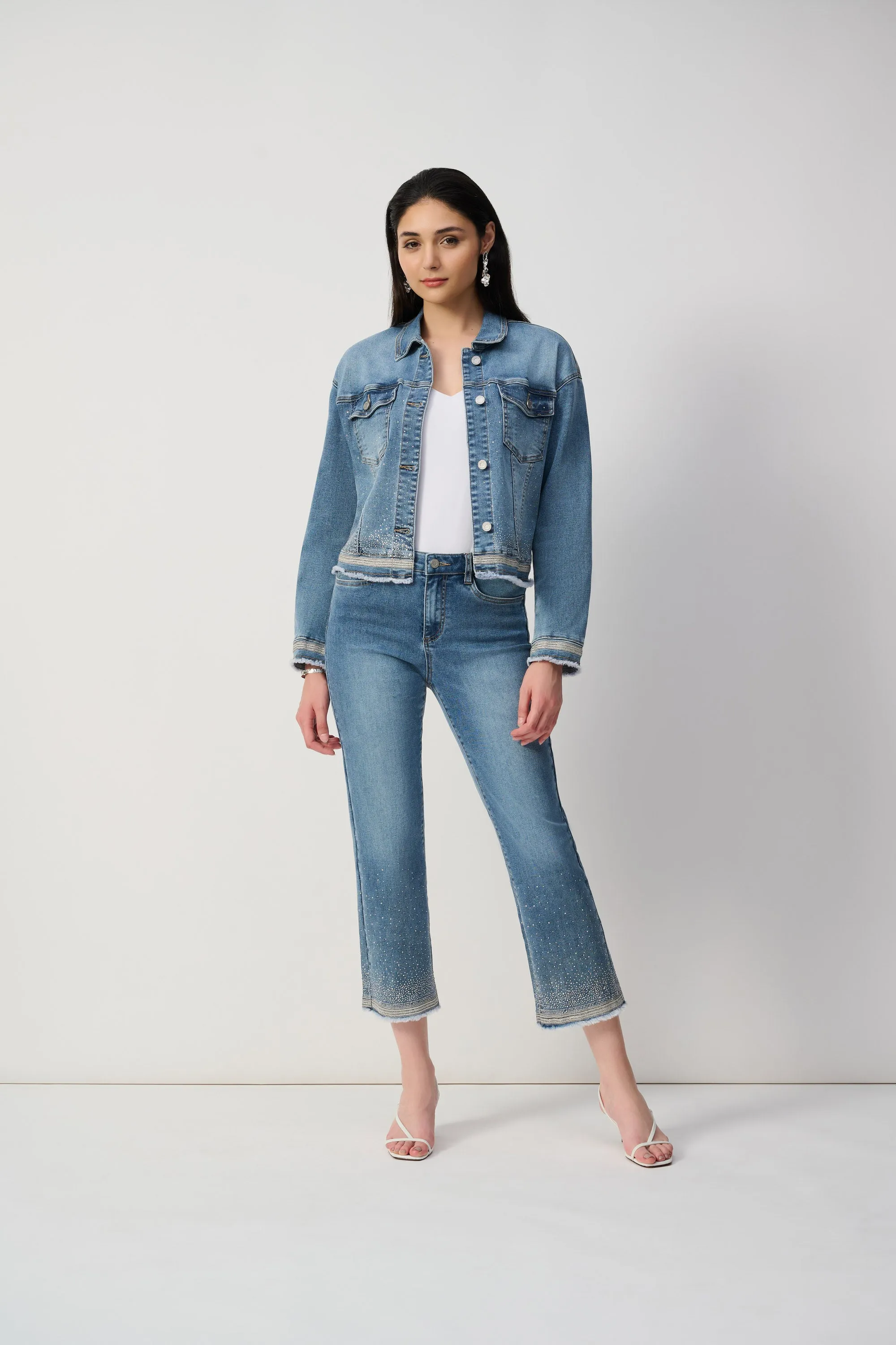 Vintage Blue Straight Fit Crop Stretch Jeans