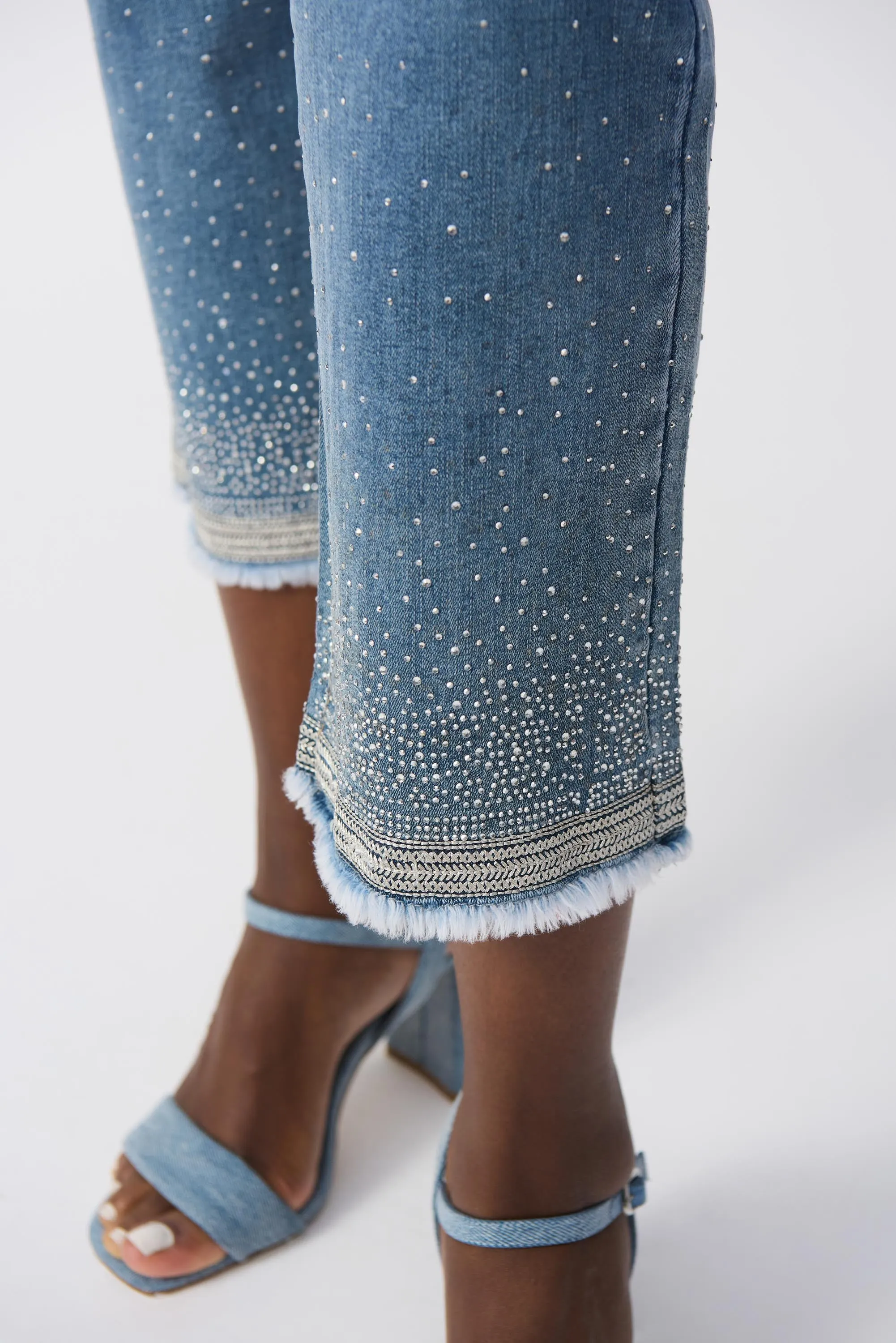 Vintage Blue Straight Fit Crop Stretch Jeans