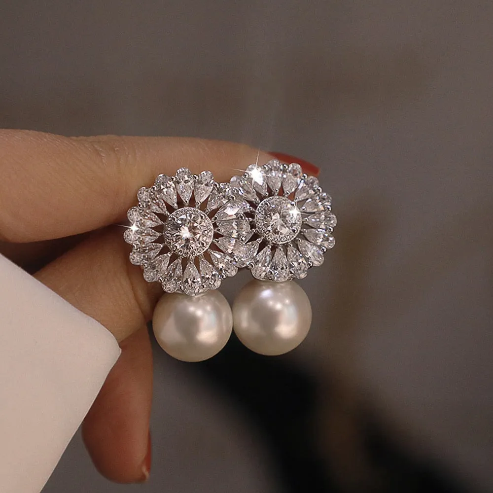 Vintage Pearl Stud Earrings For Women Fine Jewelry