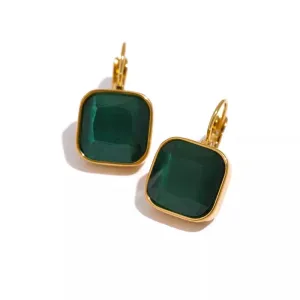 Vintage Square Opal Hook Earrings 18k Gold Women Jewelry
