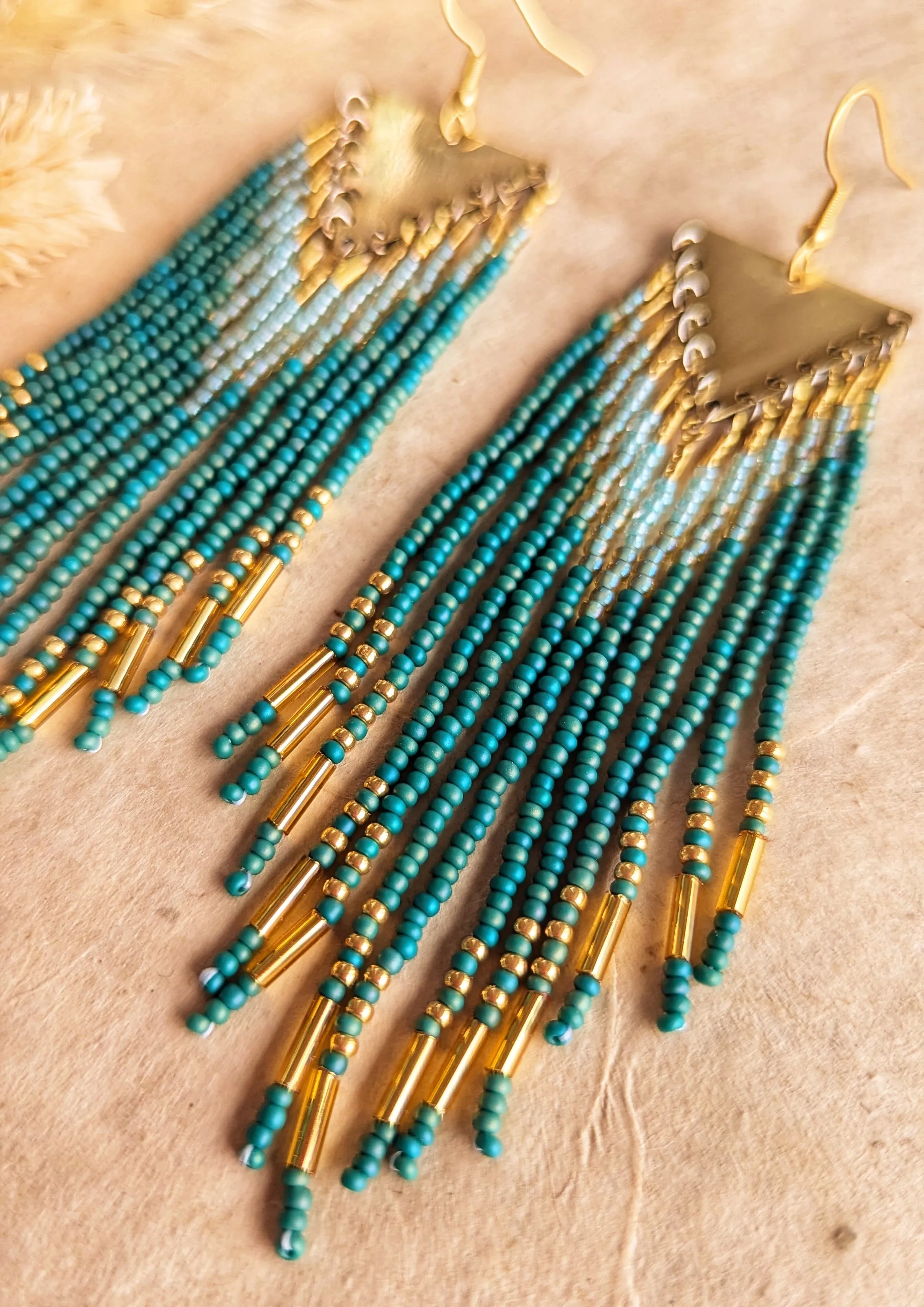 Whitney Golden Green Seed Bead Earrings