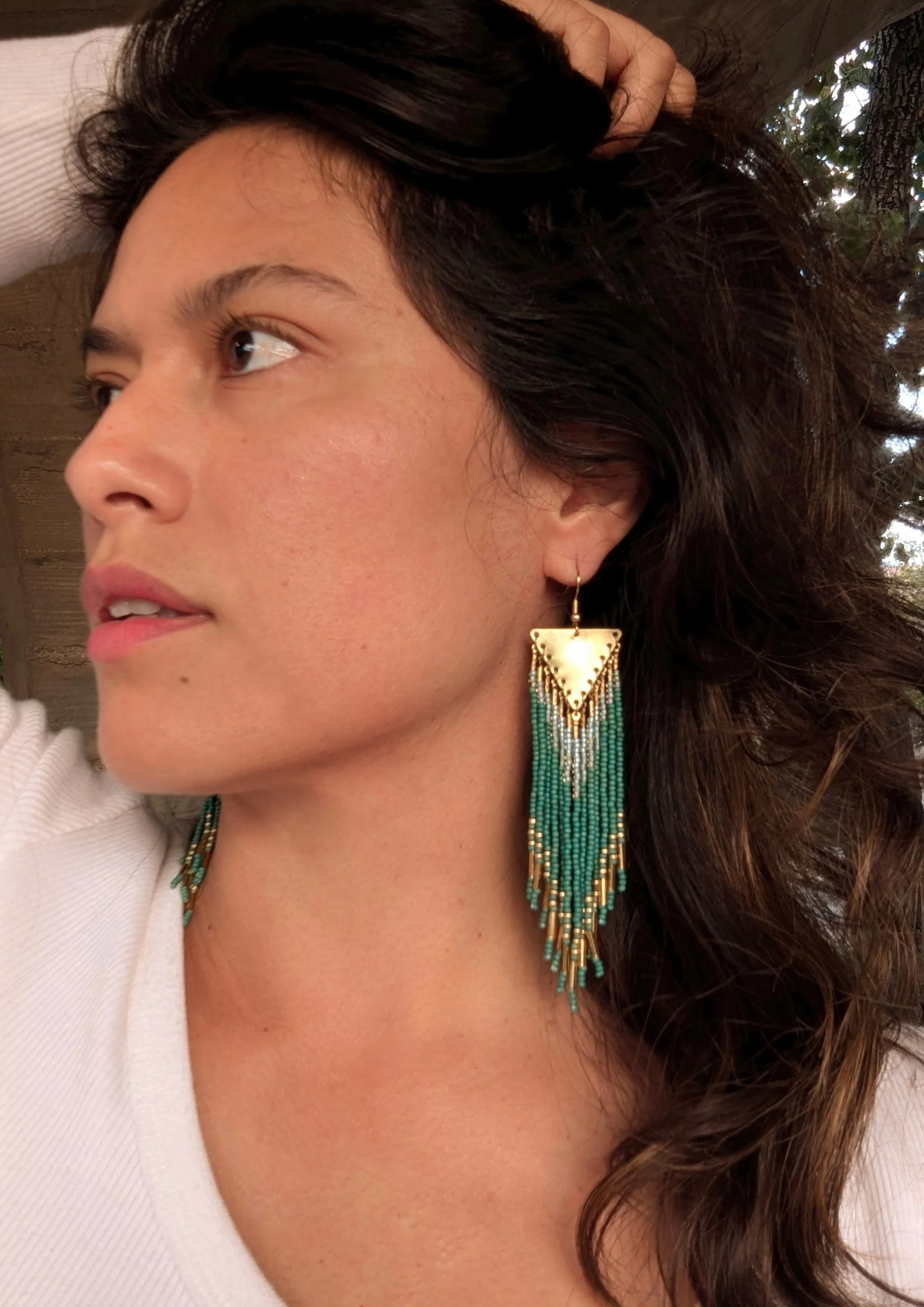 Whitney Golden Green Seed Bead Earrings
