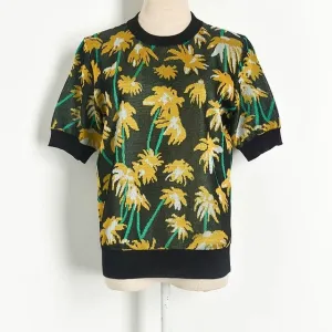 Women coconut tree Jacquard short sleeve t-shirt