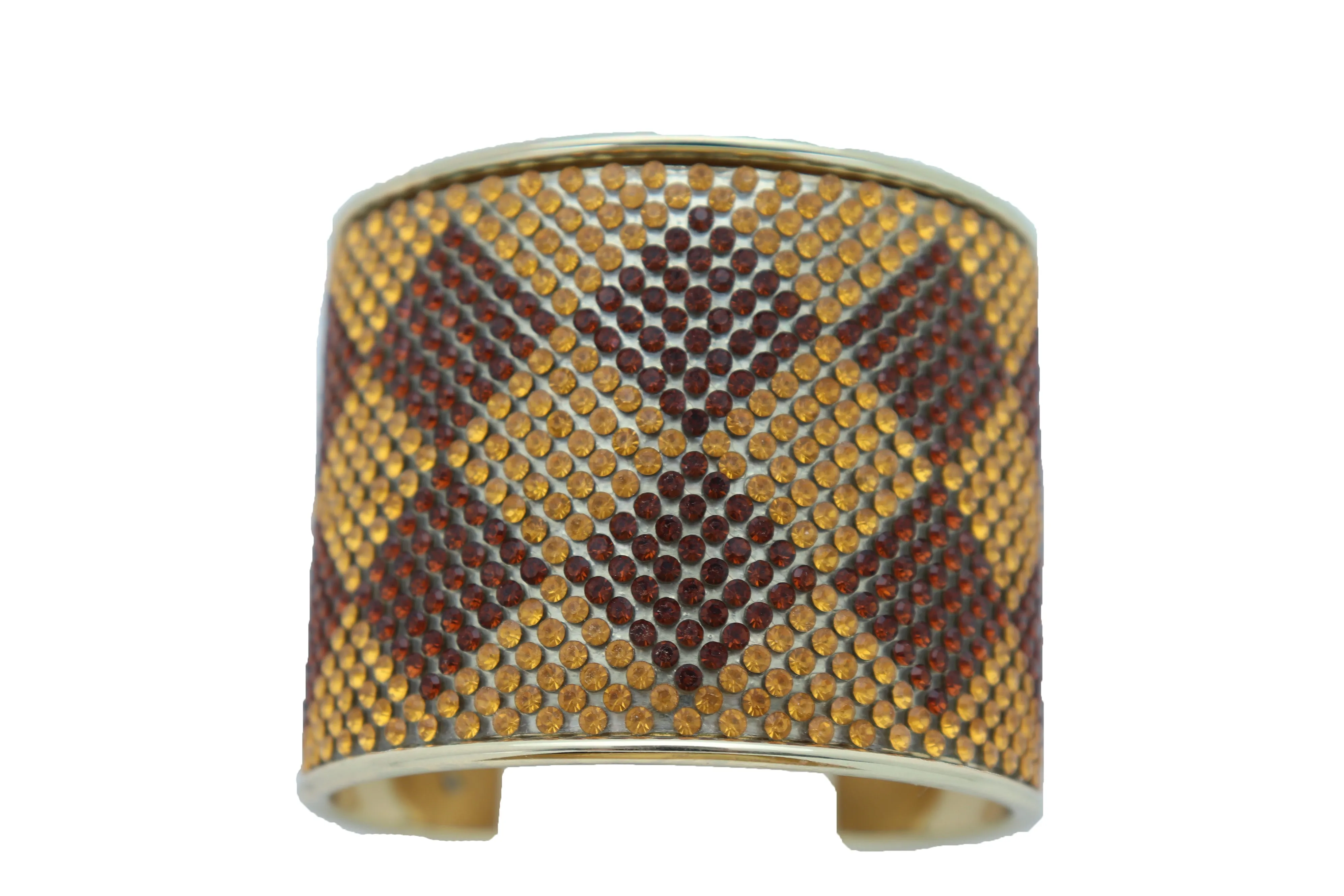Women Wide Cuff Bracelet Fashion Gold Metal Brown Square Shape Geometric Urban One Size Fits All