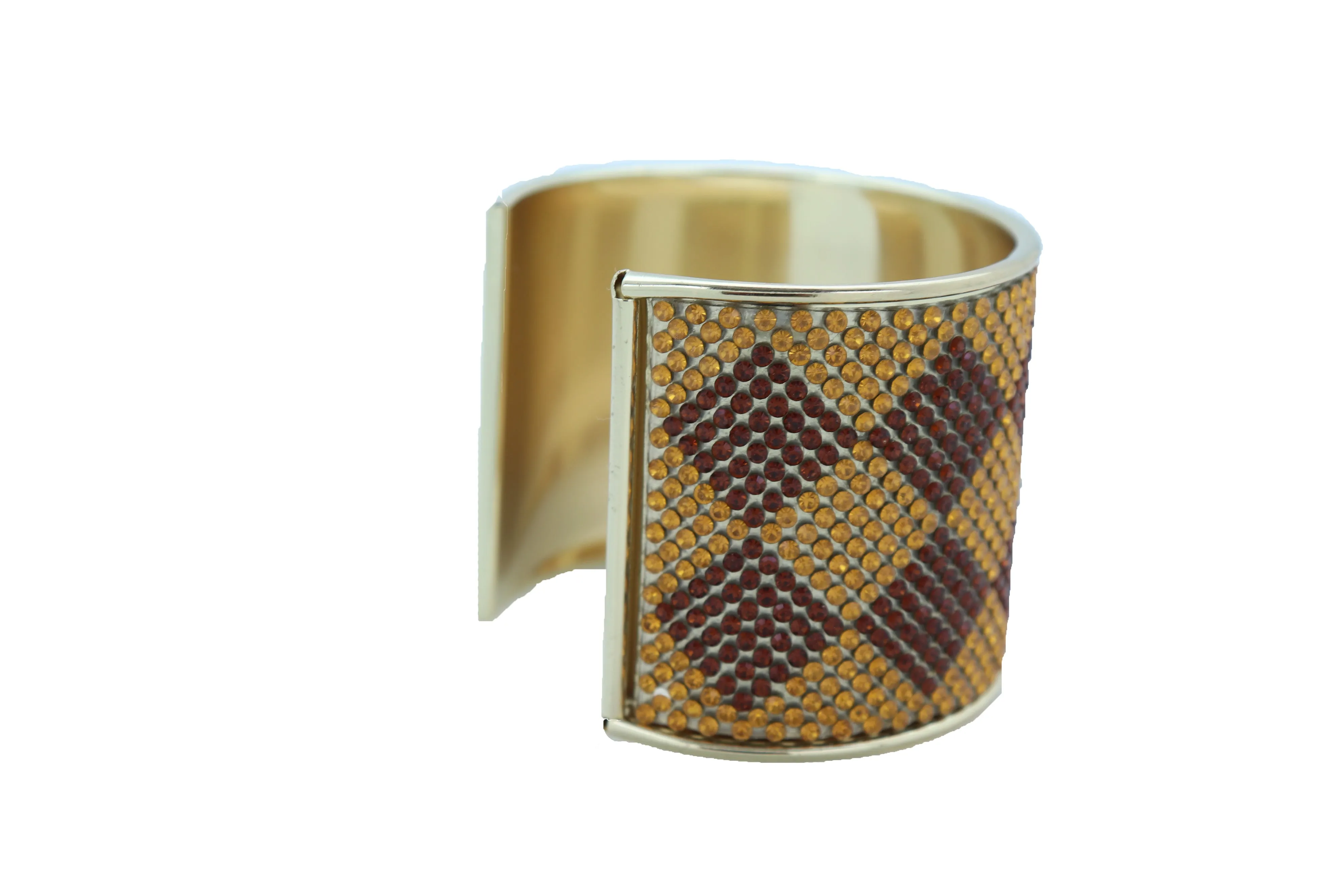 Women Wide Cuff Bracelet Fashion Gold Metal Brown Square Shape Geometric Urban One Size Fits All