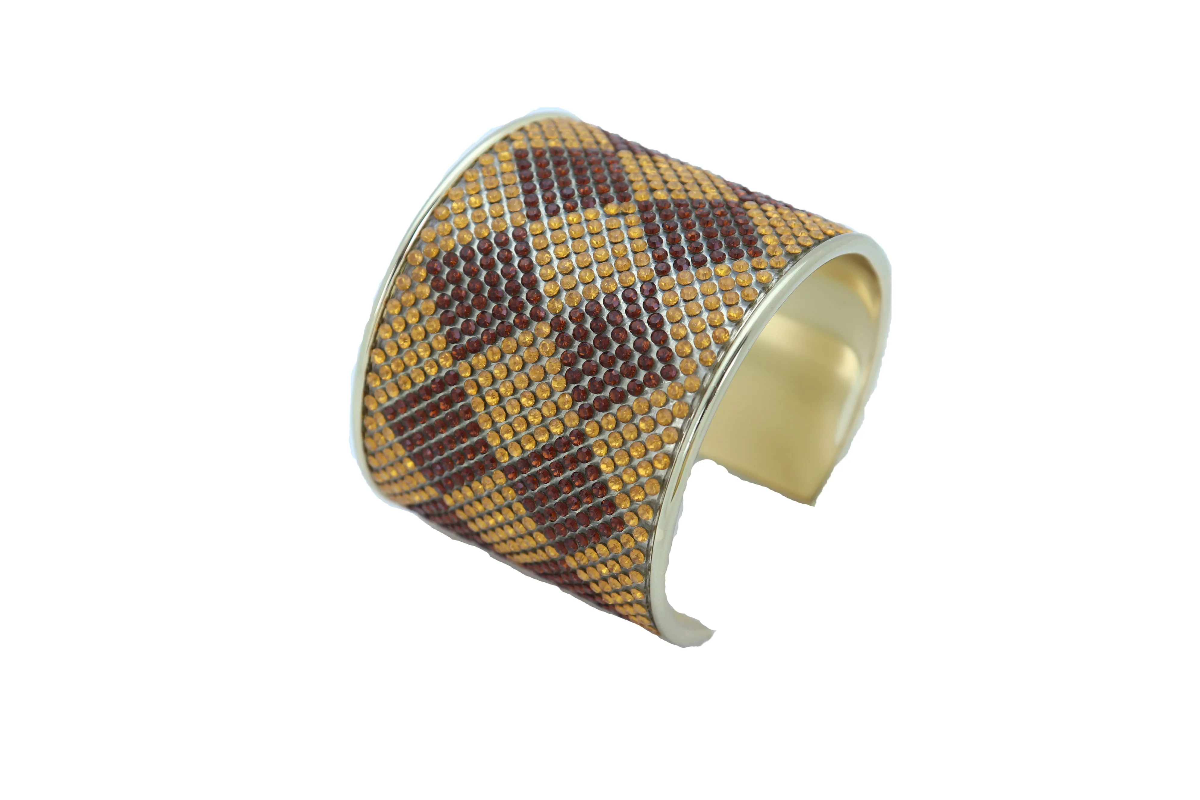 Women Wide Cuff Bracelet Fashion Gold Metal Brown Square Shape Geometric Urban One Size Fits All