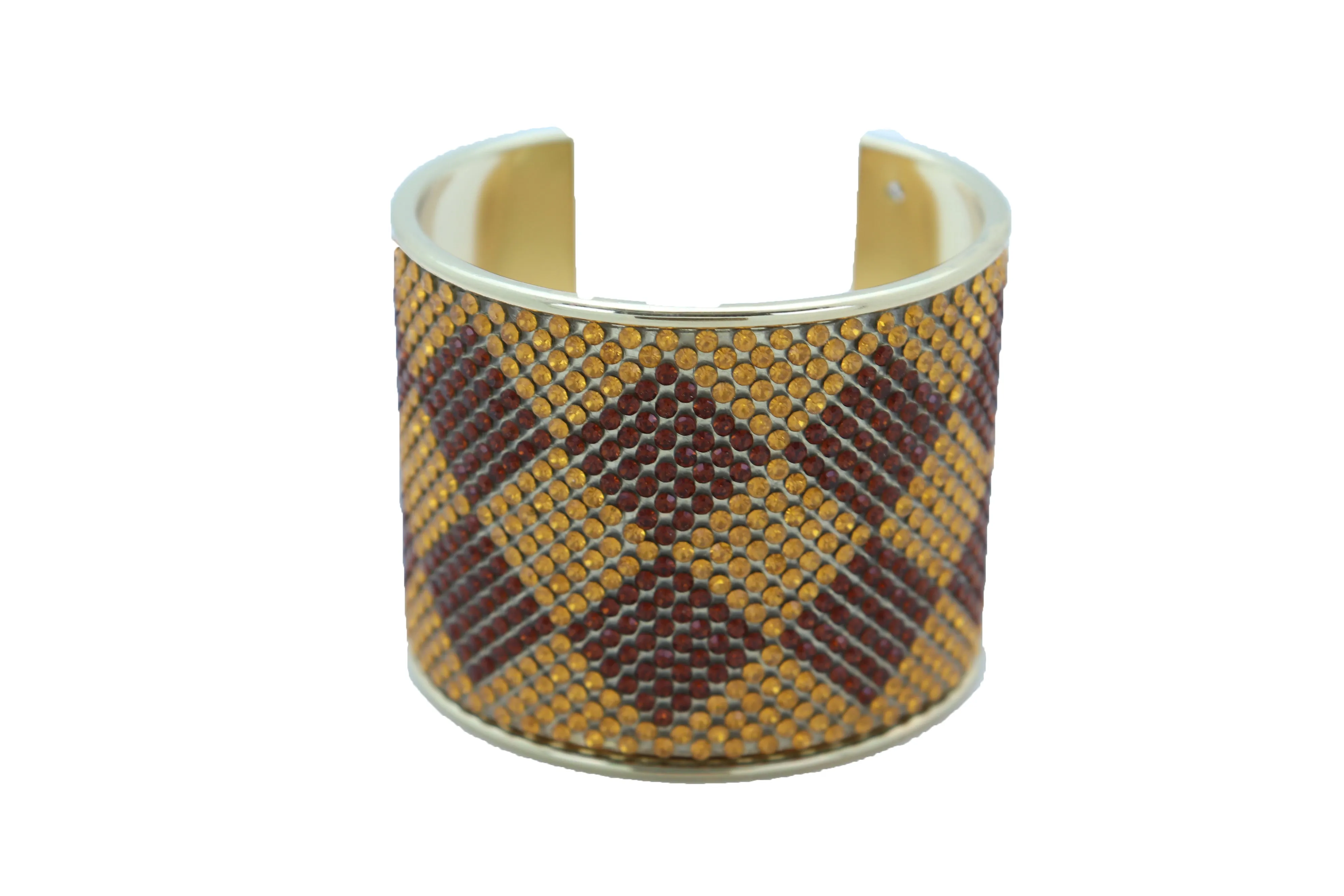 Women Wide Cuff Bracelet Fashion Gold Metal Brown Square Shape Geometric Urban One Size Fits All