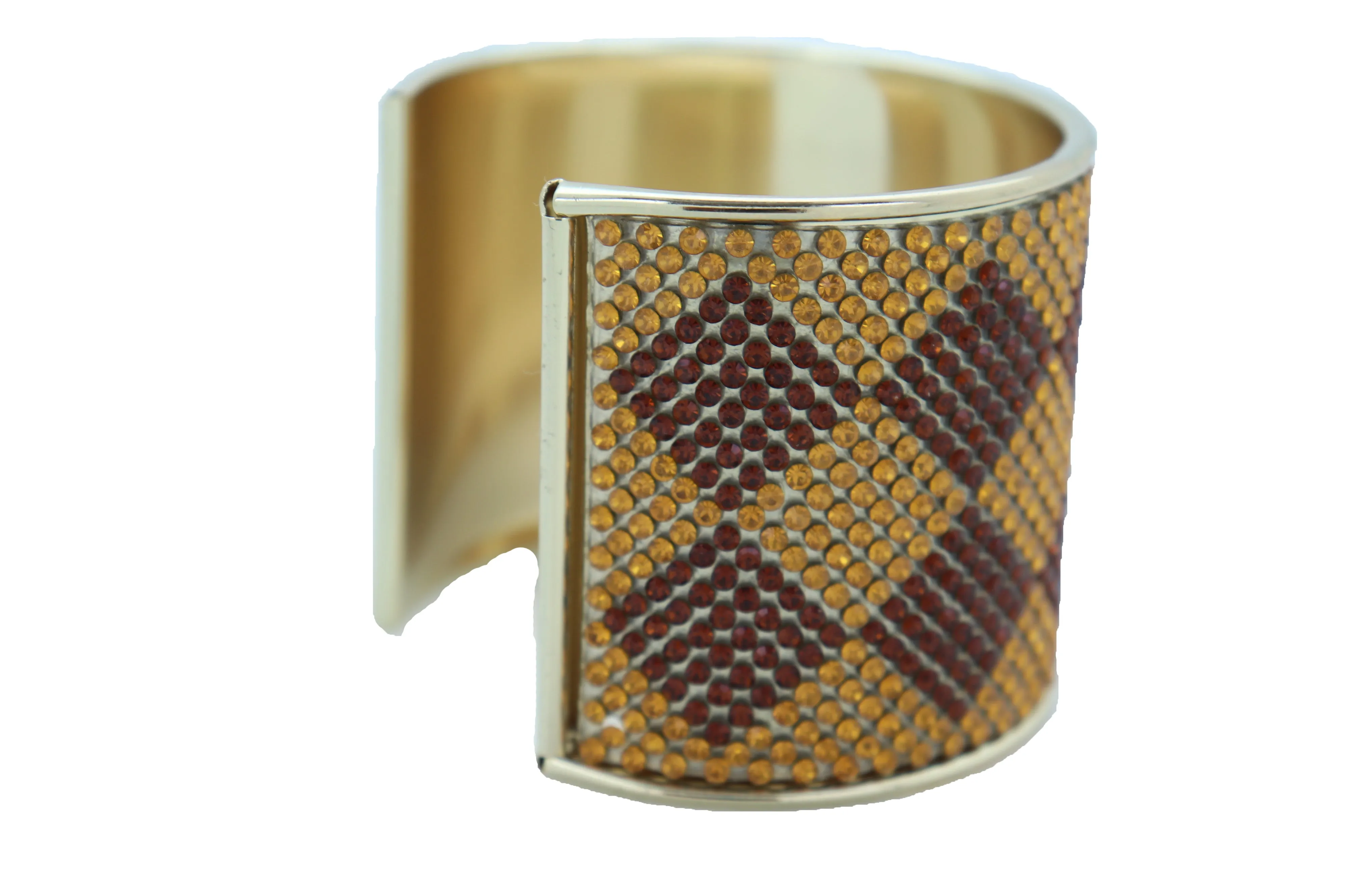 Women Wide Cuff Bracelet Fashion Gold Metal Brown Square Shape Geometric Urban One Size Fits All